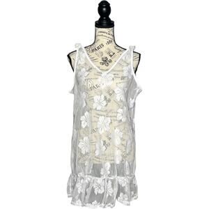 Miken Swim (M) Sheer Dress Tie-Shoulder Ruffle Swimwear Bathing Suit Cover-Up